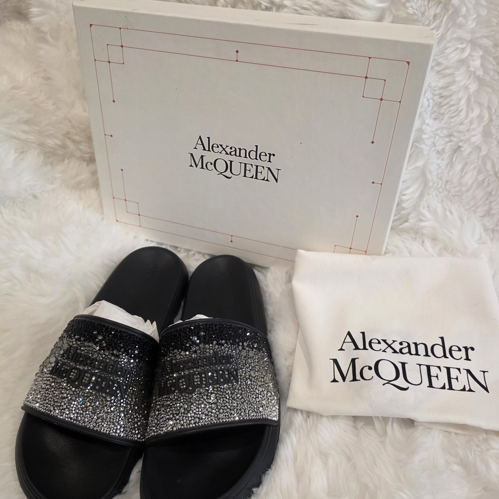 Alexander McQueen Black and Silver Slides